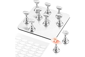Makartt Nail Stand Kit: Nail Holder for Painting Nails DIY, Magnetic Press on Stand Silver for Art Display Practice, Strong Metal Base with 200pcs Reusable Sticky Tape for Home and Salon