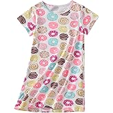 Uobzyaq Girls' Nightgowns Short Sleeve Nightdress Cotton Sleep Shirt Pajamas Dress Sleepwear