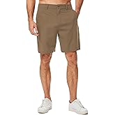 JMIERR Mens Casual 8" Cotton Linen Shorts - Button Waist Summer Beach Shorts with Pockets