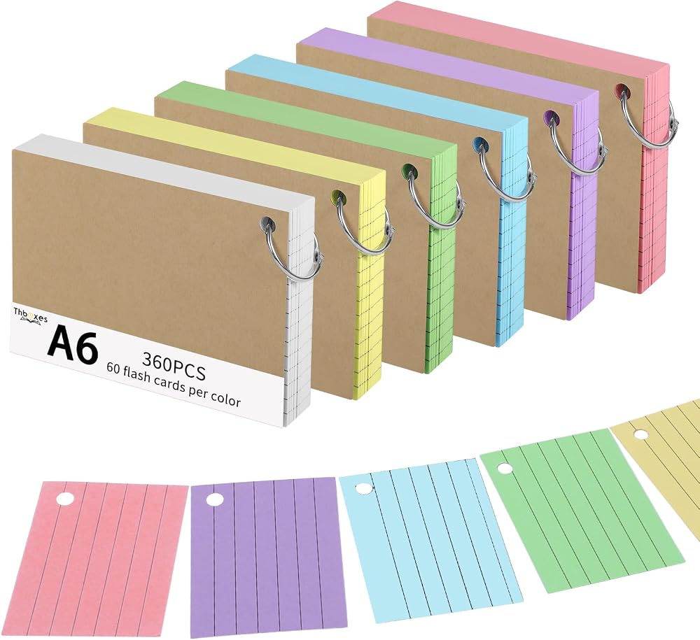 Thboxes 360 Pcs A6 Ruled Index Cards with Metal Binder Ring Double-Sided