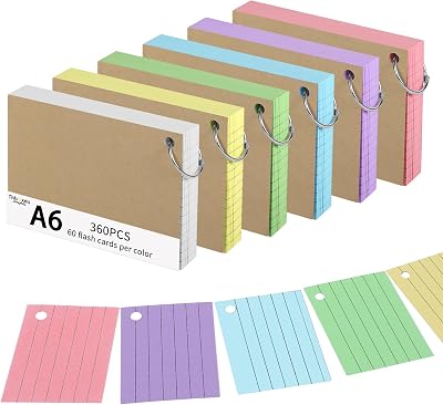 Thboxes 360 Pcs A6 Ruled Index Cards with Metal Binder Ring Double-Sided
