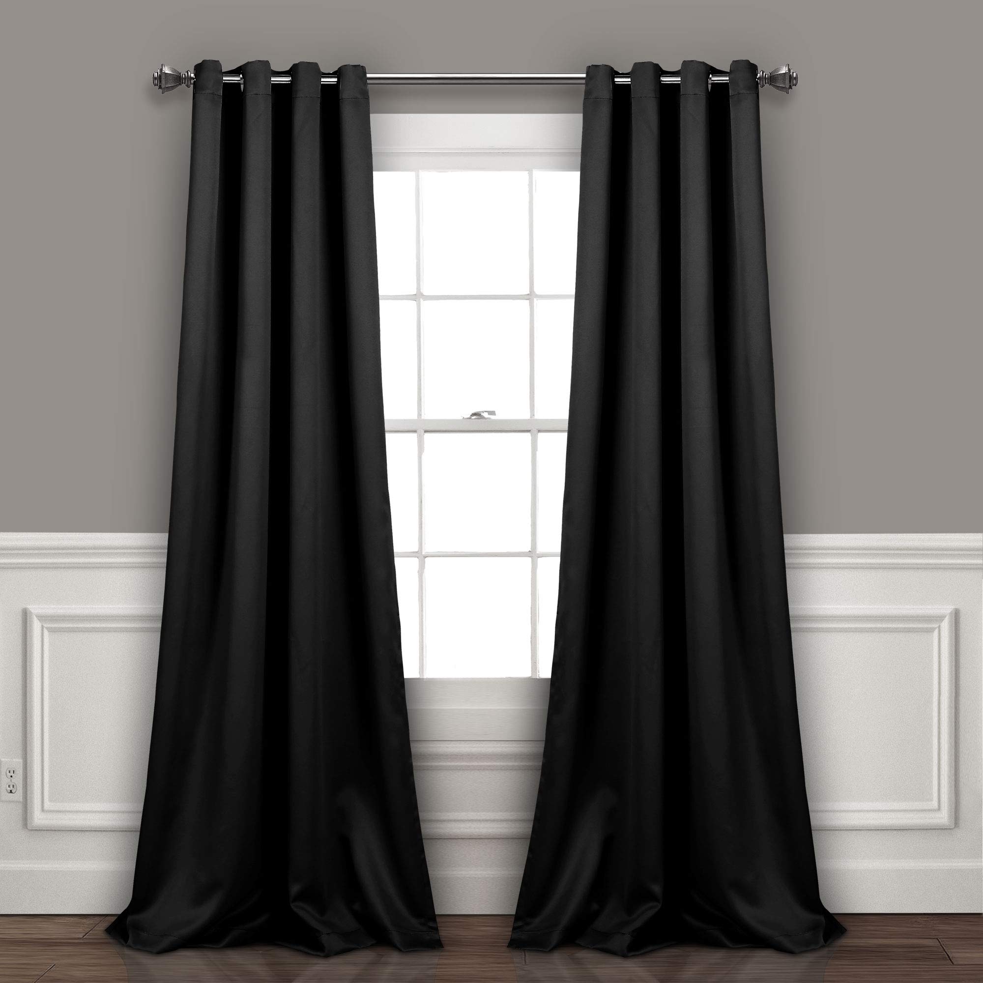 Lush Decor Insulated Grommet Blackout Curtains Panel Pair, 52" W x 95" L, Black — image 1