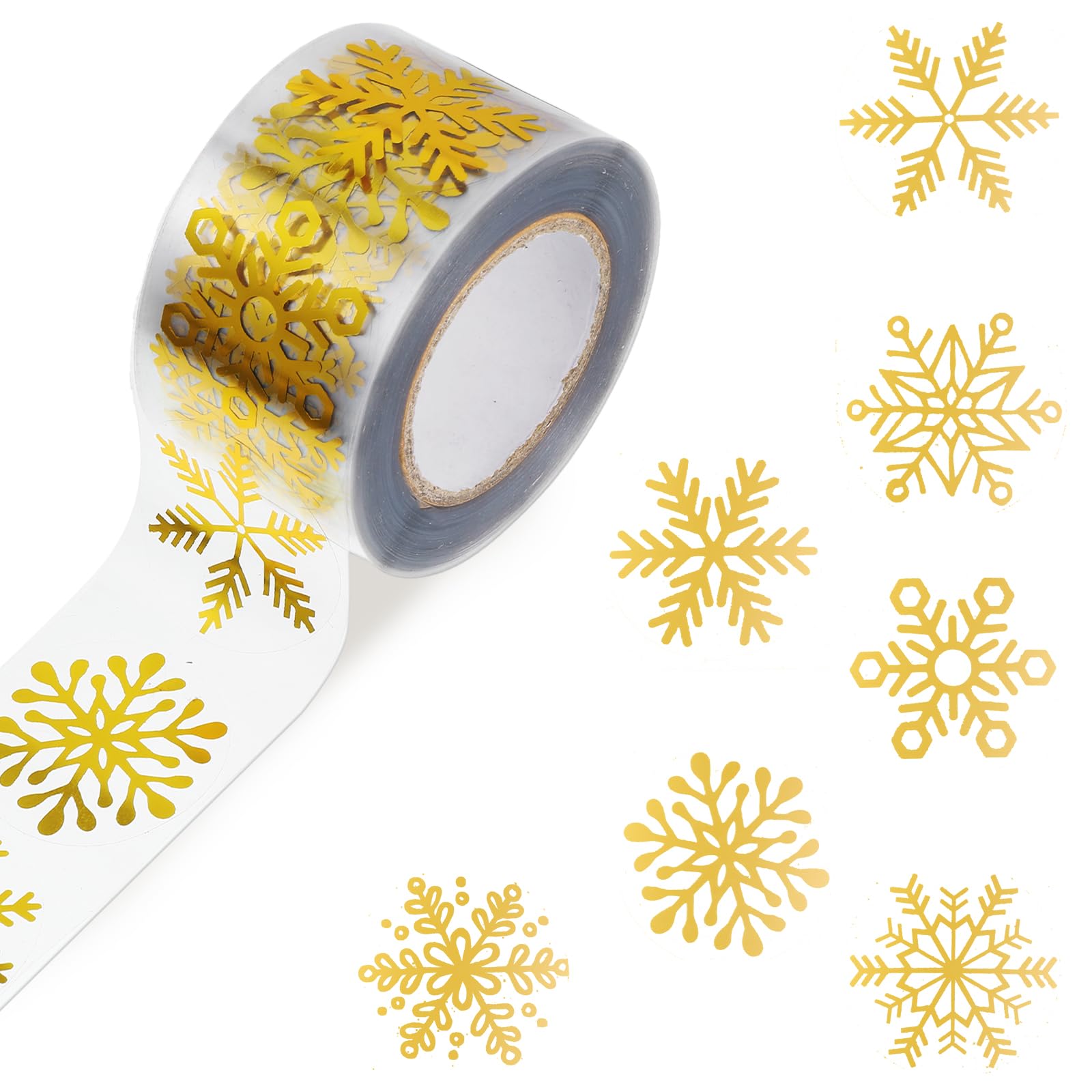 Photo 1 of 1000Pcs Clear Christmas Stickers Roll Round Foil Snowflake Stickers Self-Adhesive Christmas Snowflake Sticker Decals for Xmas Winter Holiday Envelopes Present Decor 8 Styles (Gold)
