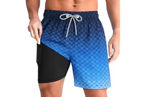 zeetoo Mens Swim Trunks with Compression Liner 5" Inseam Quick Dry Beach Shorts with Zipper Pockets