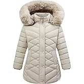 MAJSEBI Girls Winter Long Down Coat with Fur Hood,Warm Quilted Jacket for Kids Cold Weather Outdoor Protection