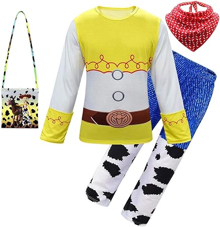 Amazon Co Jp ホーマイ Hoomai トイストーリー 子供服 スーツ 上下セット コスプレ 仮装 ジェシー ハロウィン コスチューム キッズ セットアップ 長袖 黄色 青 牛乳柄 110 4点セット ホビー 通販