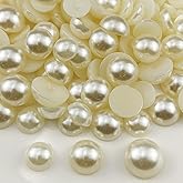YHYPOCI 350pcs Half Pearls for Crafts Assorted Size 12mm 14mm 16mm Flatback Half Round Pearl Beads for Jewelry Making Nail Art Scrapbook Craft Wedding Dress Decoration(Ivory White)