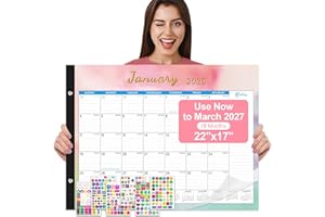 Gannyfer Desk Calendar 2026, 2026 Desk Calendar Large 22"x17", Use Now to March 2027, 18 Month Yearly Desktop Calendar 2026 with Notes, 2026-2027 Calendar for Family, Office, and School(6 Stickers)