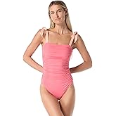 Kate Spade New York Womens Solid Shirred Bow Shoulder One Piece