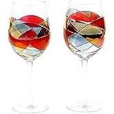 Sagrada Barcelona Large Wine Glasses 29 Oz Artistic Hand Painted Handcrafted Stained Crystal Glassware, Unique Gaudi Gifts Birthdays Weddings (Set 2, Red)