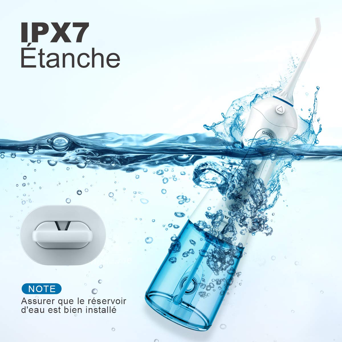 Jet Dentaire Électrique Sans Fil, iTeknic Hydropulseur Jet Dentaire de Voyage Portable Rechargeable Professionnel Irrigateur Dentaire Oral Buccal Étanche Hydropropulseur Hydrojet Jet d’Eau Dentaire 3 Modes 4 Buses Réservoir 300ML pour Netto