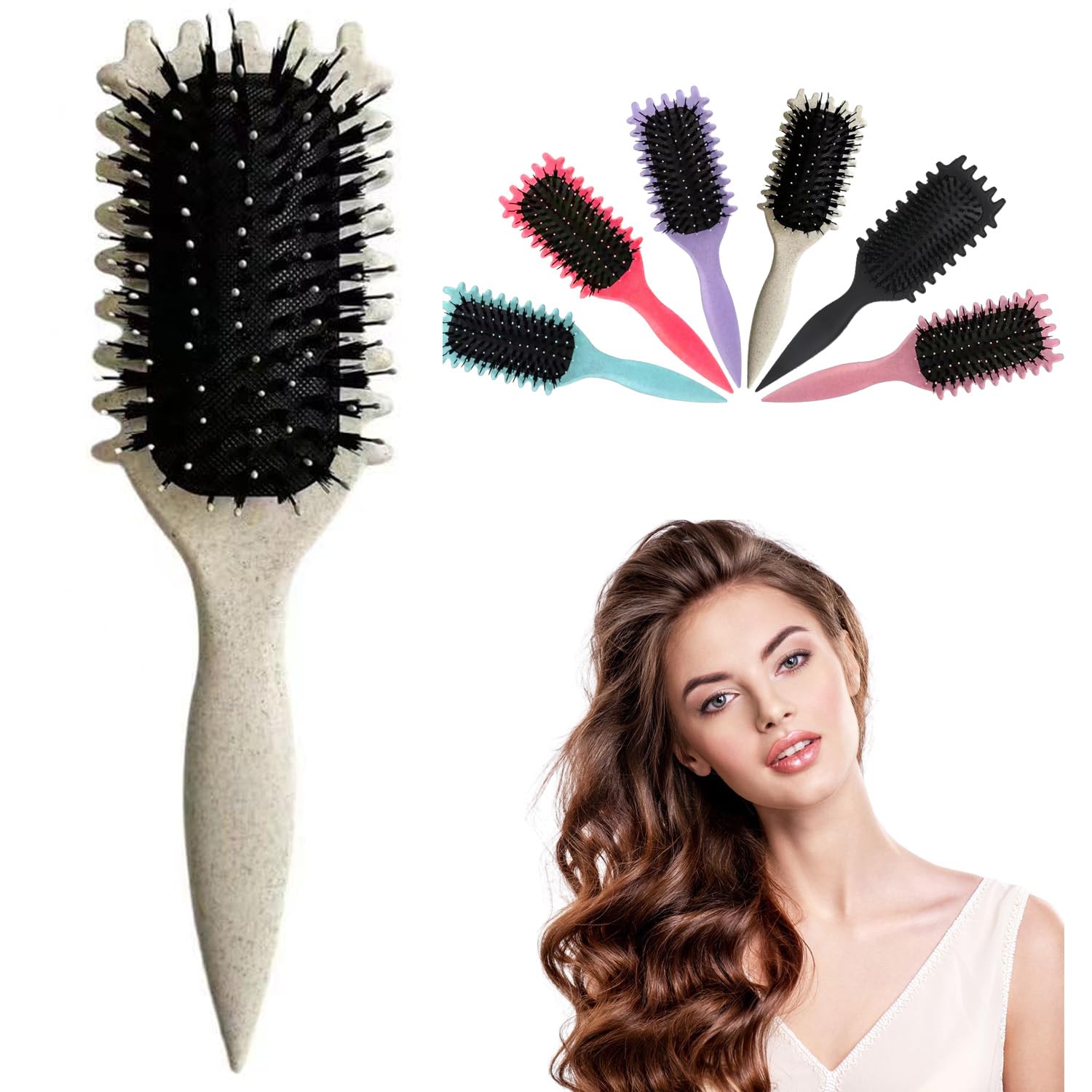 Curl Defining Brush New Curly Hair Products Premium Boar Bristle Curly Hair Brush for Perfectly Shaped and Defined Curls Detangling (Beige)