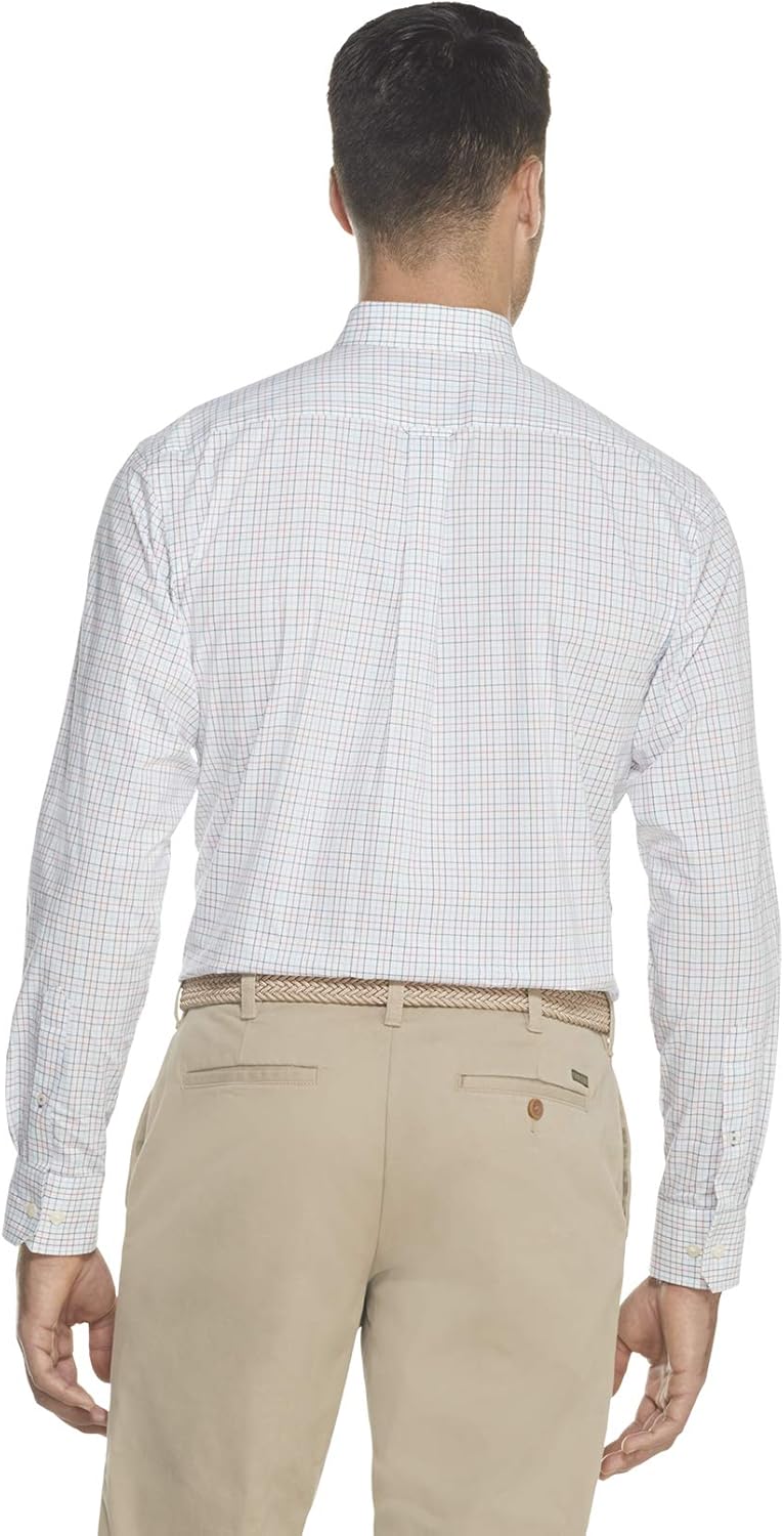 IZOD Men's Button Down Long Sleeve Stretch Performance Tattersal Shirt at  Men’s Clothing store
