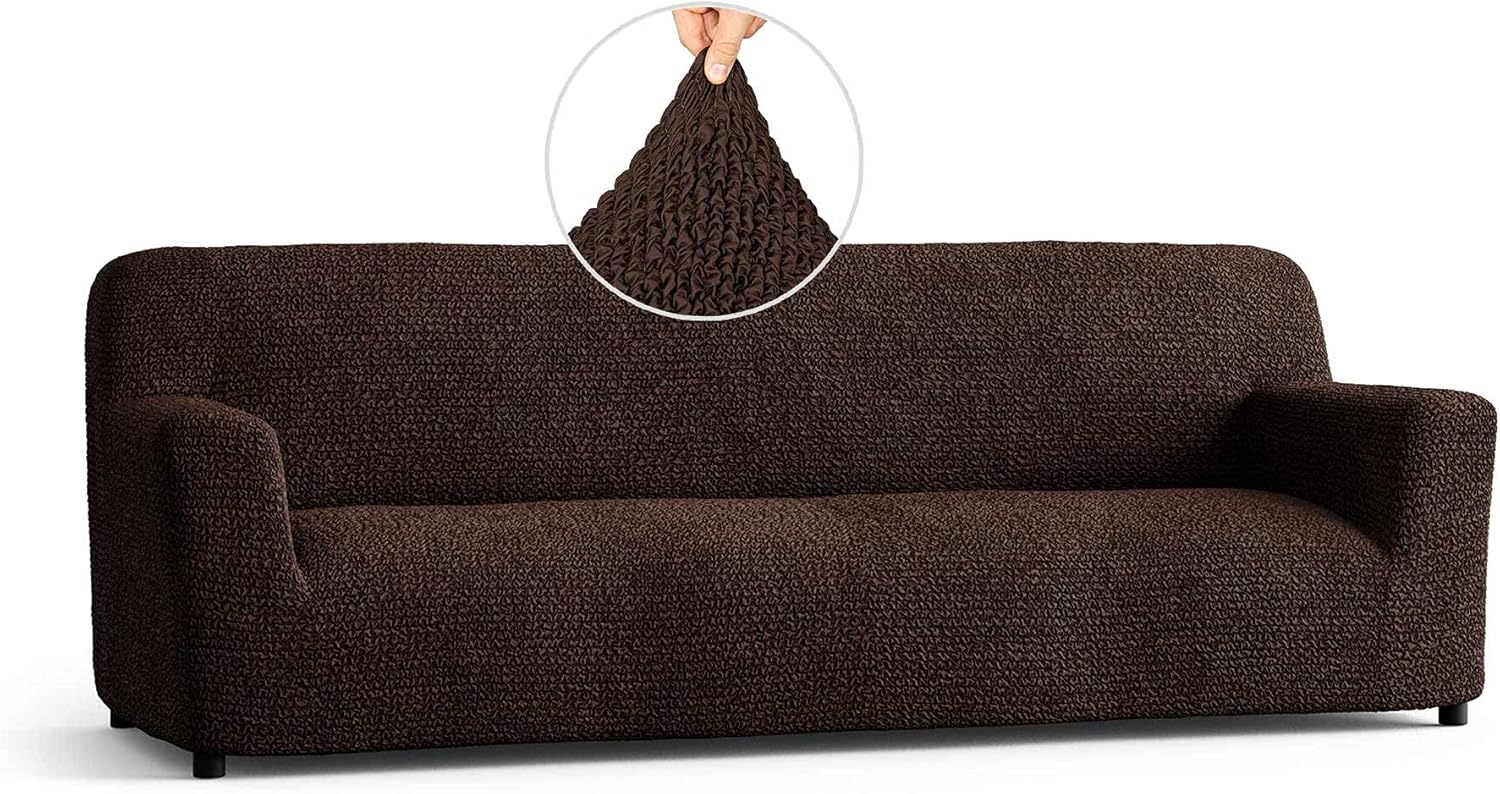 Couch Cover - Sofa Cover - Sofa Slipcover - Soft Polyester Fabric Slipcover - 1-Piece Form Fit Stretch Stylish Furniture Cover - Microfibra Collection - Dark Brown (4 Seater Sofa)
