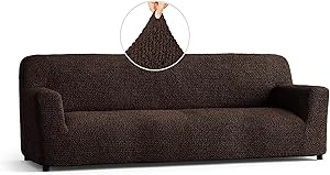 Couch Cover - Sofa Cover - Sofa Slipcover - Soft Polyester Fabric Slipcover - 1-Piece Form Fit Stretch Stylish Furniture Cover - Microfibra Collection - Dark Brown (4 Seater Sofa)