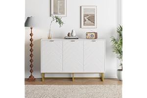 Garvee 47 in Modern Sideboard Buffet Cabinet with Storage, Wood Accent Storage Cabinet with Herringbone Doors & Shelf, Creden
