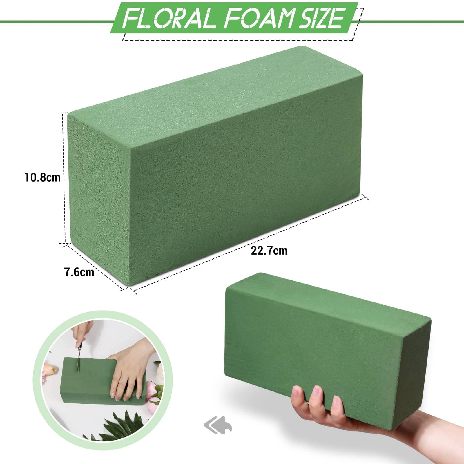 6 Pcs Floral Foam Blocks for Flower Arrangement (Larger Size 9” Lx4.3” Wx3” H) Wet and Dry Green Floral Foam for Wedding, Birthdays, Home Decorations