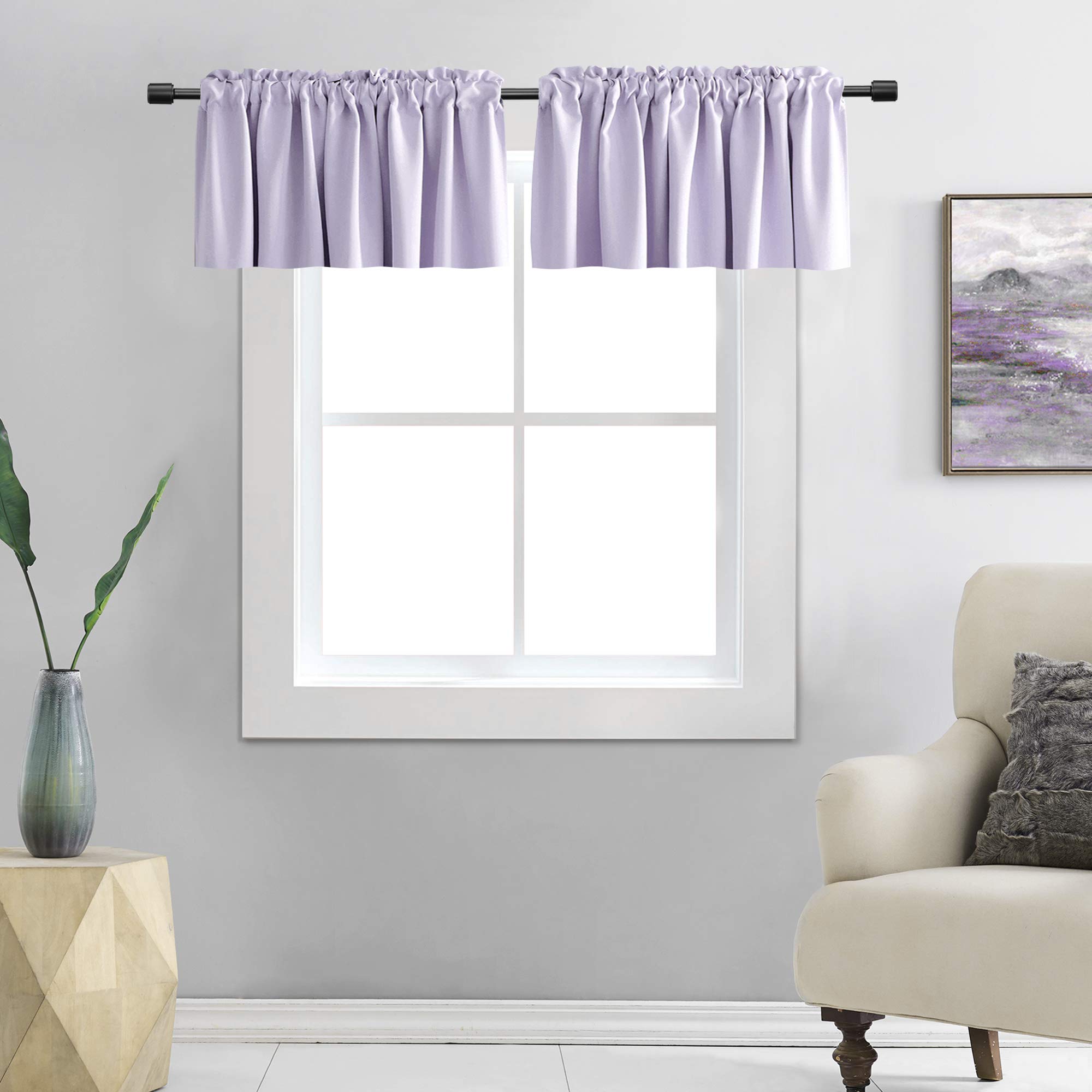DONREN Lilac Valances for Bedroom - Room Darkening Window Curtain Valances with Rod Pocket (42 by 18 Inch,2 Panels)