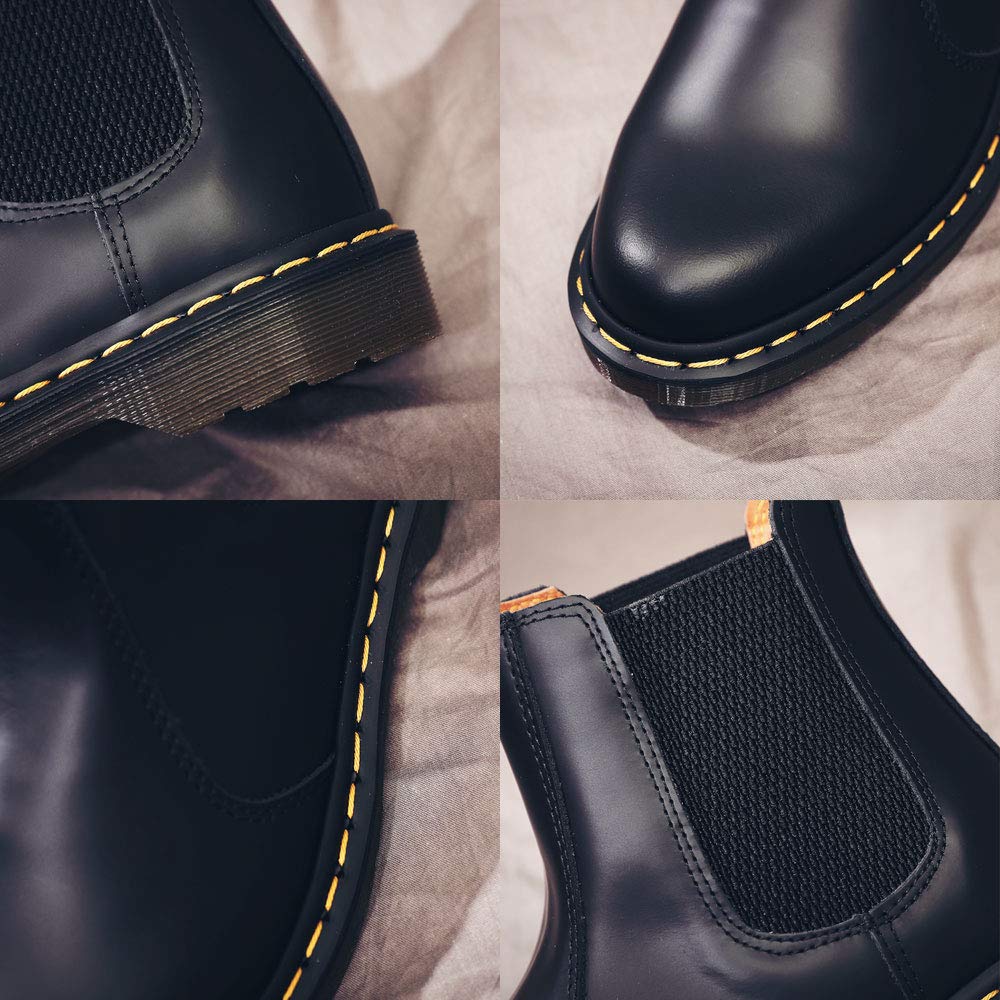 MARITONY Chelsea Boots for Women, Dress Fashion Winter Fur Lined Work Combat Waterproof Leather Ankle Chukka Booties for Men, Black 39