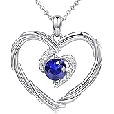 G&GEMSJEW 18K Gold Heart Birthstone Necklaces for Women, S925 Sterling Silver Jewelry Birthday Gifts for Women Wife Girlfriend Mom, Anniversary Christmas Valentines Gifts