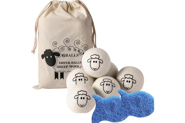 QileQPet Wool Dryer Balls, 8-Pack, White, Reusable Laundry Softener and Pet Hair Remover (2.4in(Pack of 6)+2 Pcs Hair Remover