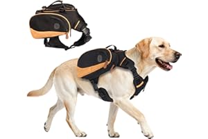 MOYSOON Dog Backpack for Medium & Large Dogs, Detachable Side Bags, Quick-Poop Bag Dispenser | No-Pull Adjustable Harness for Large-Chested Breeds | Non-Slip Handle for Hiking, Walking, Outdoor Adventures（M）