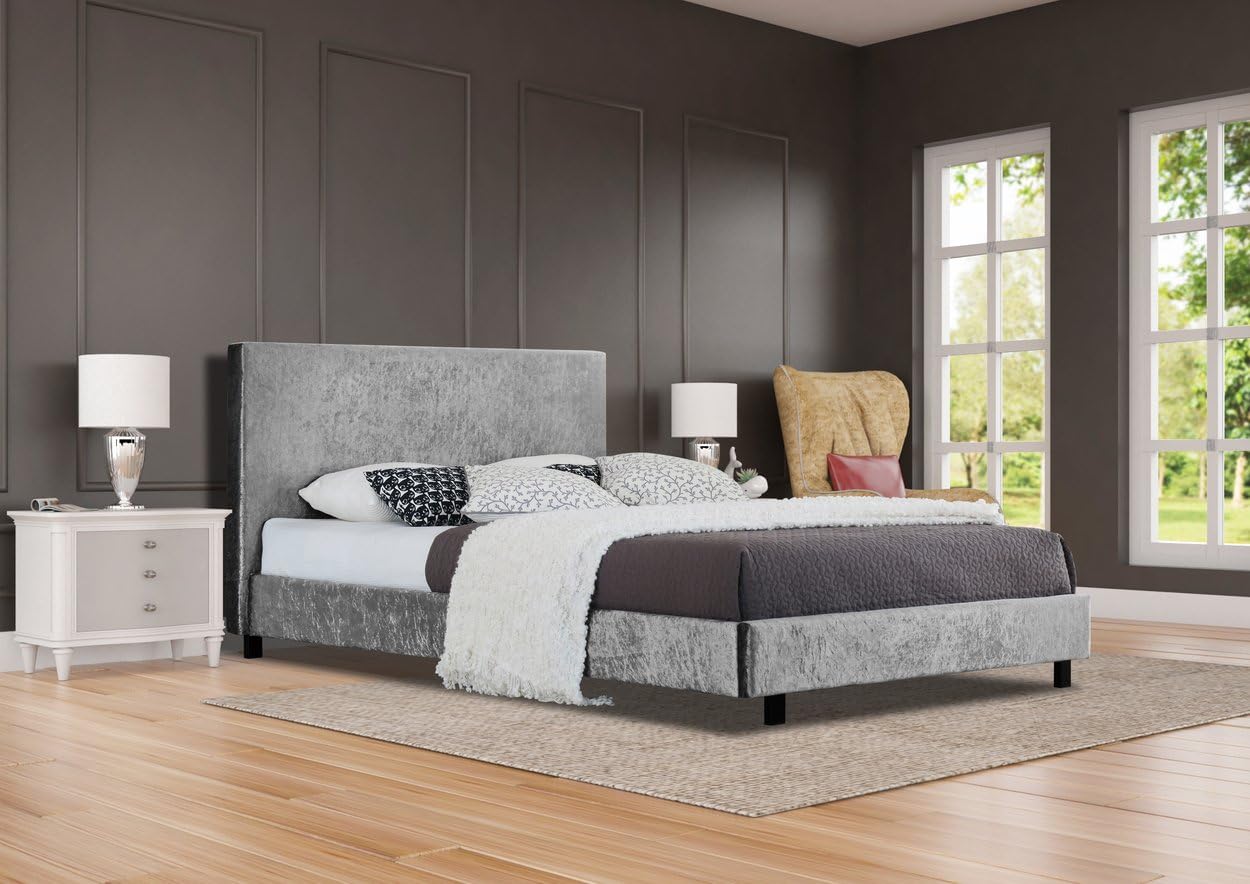 Comfy Living4ft6 Double Crushed Velvet Bed Frame in Silver