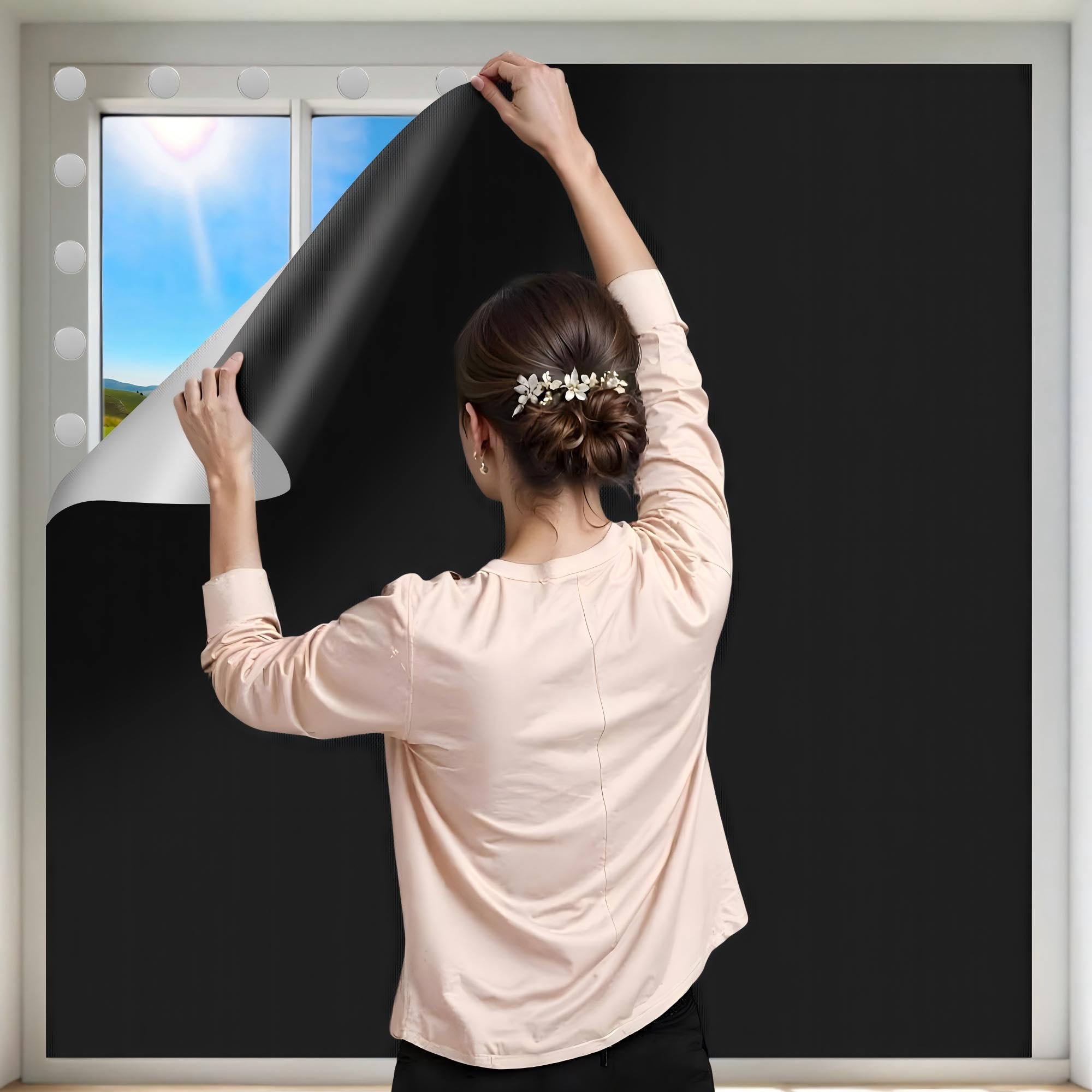 Photo 1 of 100% Black Out Window Cover Portable Blackout Shades Adhesive Thermal Blackout Blinds No Drill Guard Blind for Window Shades Temporary Room Home 57x118 Inch Darkening Shades for Skylight RV Dorm