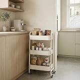 DOEWOR KS Storage Trolley on Wheels 3-Tier White Metal Kitchen Cart view 3