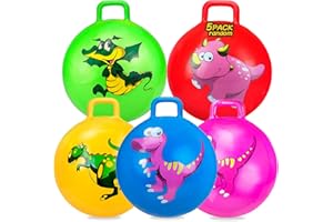 Hymaz 5 Pcs 18 inch Hopper Ball, Dinosaur Toddler Ride On Toys, Bounce Balls with Handles and Air Pump for Kids 2-6 Years, Jumping Hopping Ball for Girl Boy Outdoor Garden Fun Races