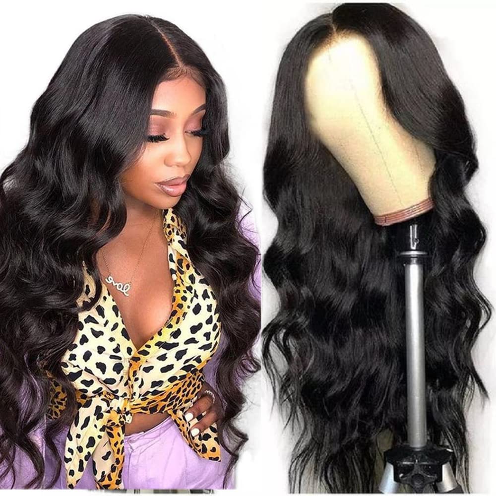 Lace Front Wigs Human Hair Body Wave 13x4x1 T Part Medium Pre Plucked Bleached Knots Brazilain Real Indian Thick High Destiny Medium Part Glueless 13x4x1 Lace Wigs Baby Hair Natural Color 16 Inch