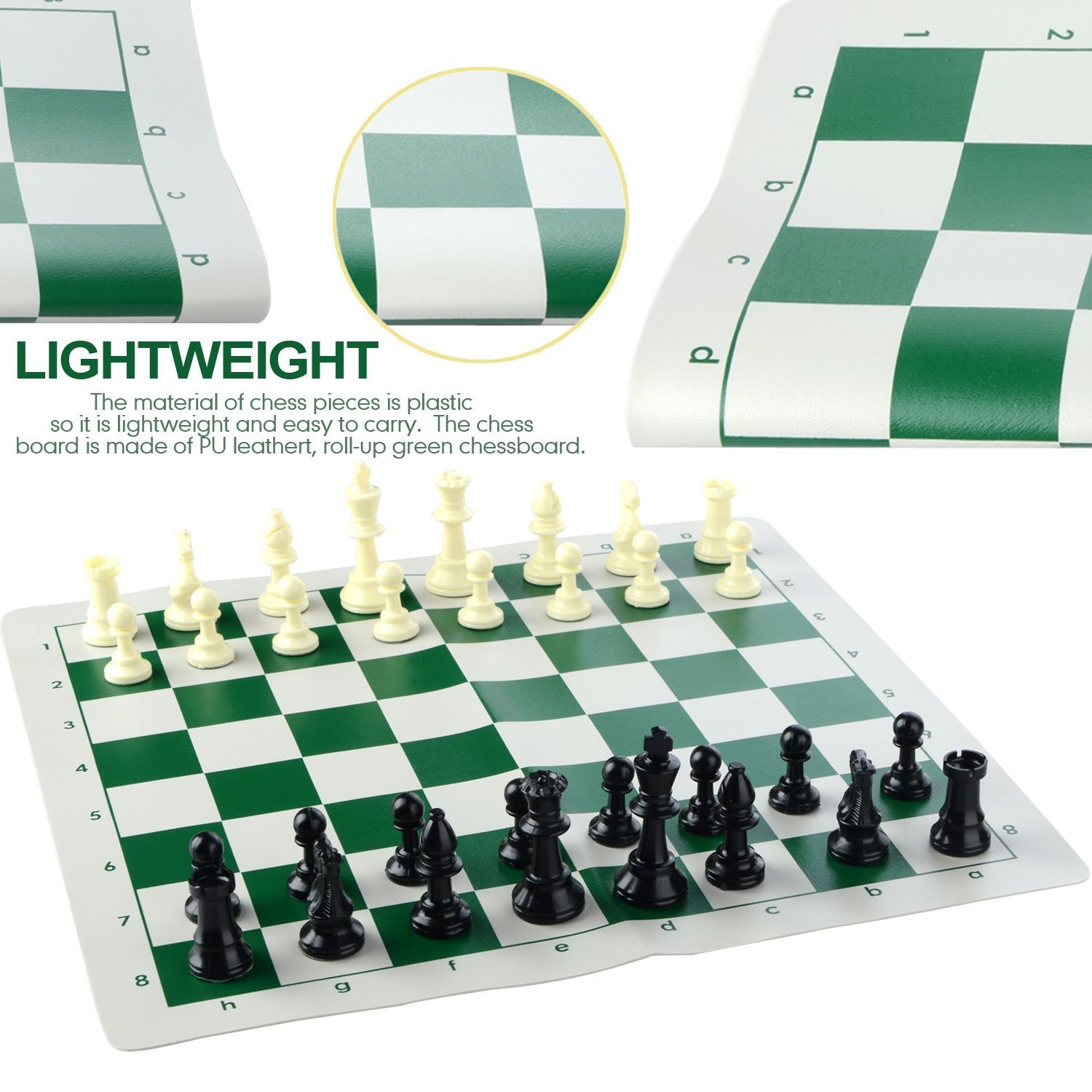 Chess Set,ASDOMO Chess Board Game With Natural Chess Pieces Plastic Weighted Full Complete Chess Set