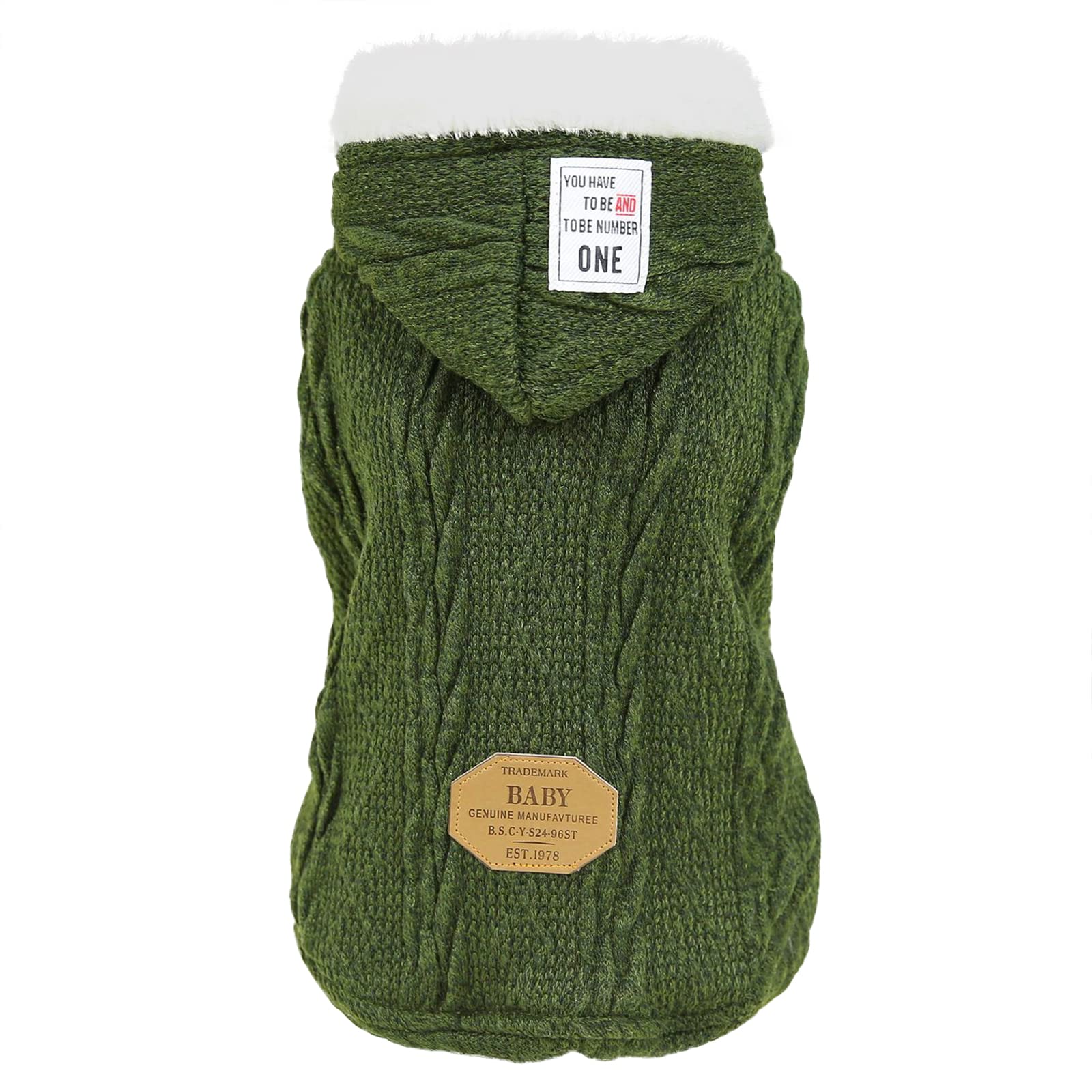 Rdc Pet Clothes Dog & Cat Woolen Sweater with Cap - Winter Warm Turtleneck Fleece Coat for Small & Medium Dogs (L, Classic-Green)