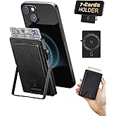 DANCESOUL for MagSafe Wallet Stand, Magnetic Phone Wallet for Men Women,7 Card Holder,Pop Up Access,RFID Blocking,Metal Vegan Leather,Minimalist Slim Wallet for iPhone 16 15 14 13 12 Android (Black)