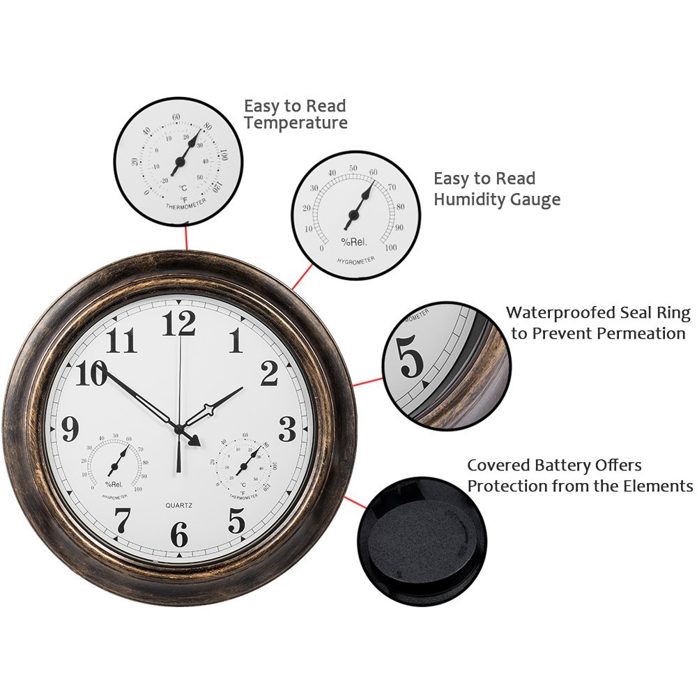 SkyNature Outdoor Clocks, 18 Inch Large Indoor Outdoor Wall Clock