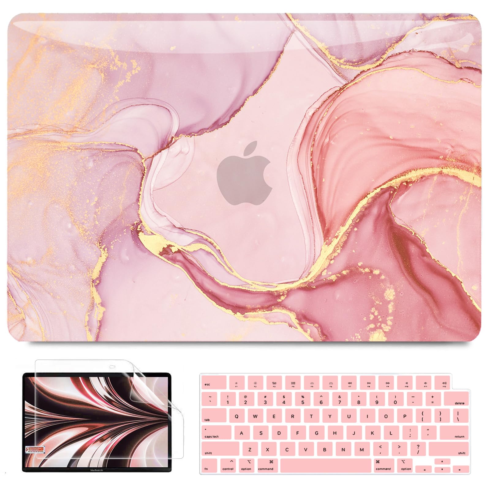 Photo 1 of B BELK Compatible with MacBook Air 13 inch Case 2025 2024 2023 2022 M4 M3 M2 A3240 A3113 A2681, Plastic Hard Shell Case for MacBook Air 13.6 inch + Keyboard Cover + Screen Protector, Pink Marble
