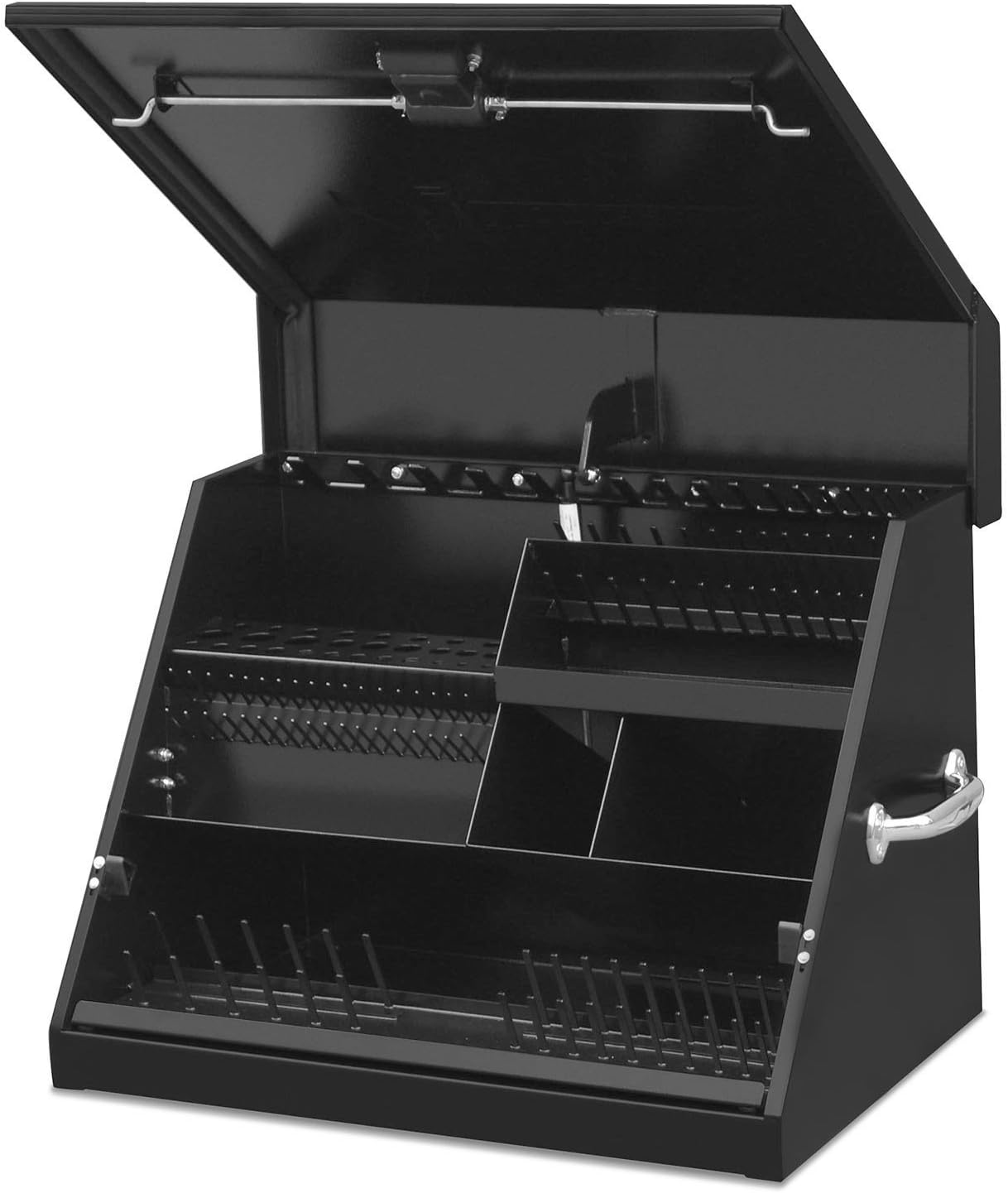 MontezumaSE250B – 26-Inch Portable TRIANGLE Toolbox – Multi-Tier Design – Heavy-Duty Steel Construction – SAE and Metric Storage Chest – Weather-Resistant Toolbox – Lock and Latching System, Black