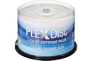 PlexDisc Water Resistant Glossy White Inkjet Printable CD-R 52x 700MB 80 Min, 50 Disc Spindle