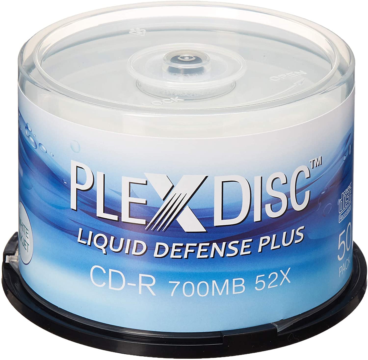 PlexDisc 52x 700MB Liquid Defense Plus Glossy White Inkjet Hub Printable CD-R 50 Packs Disc