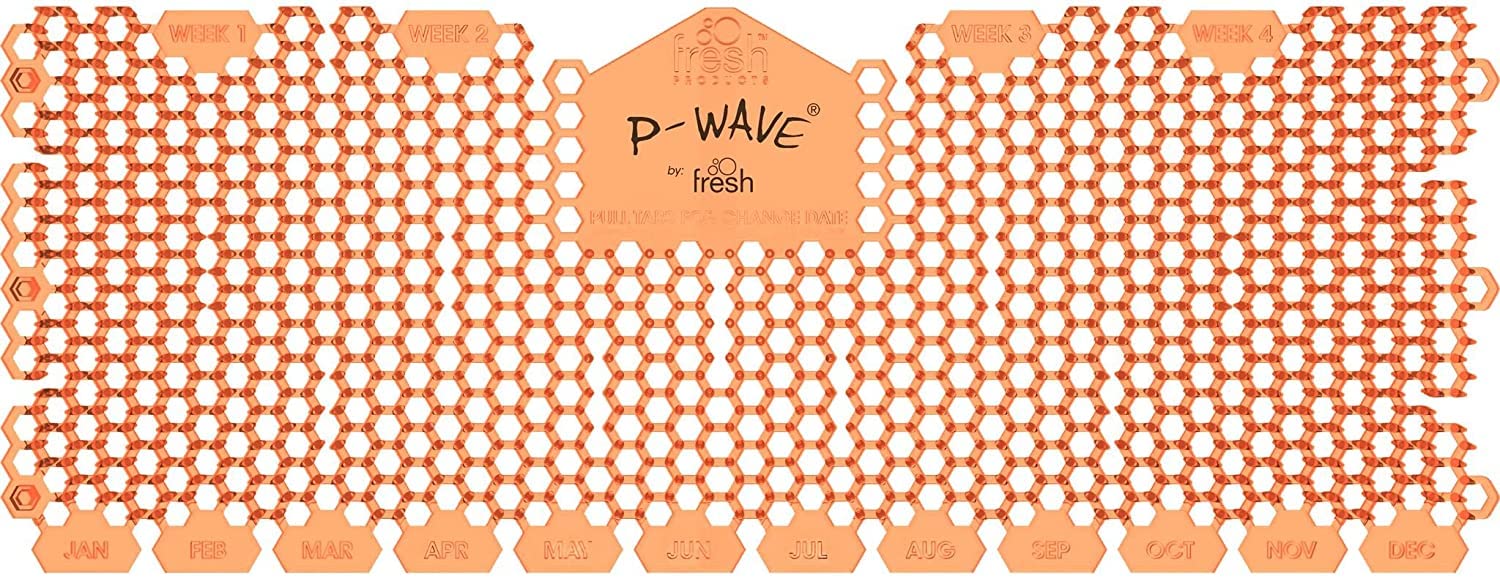 P-Wave 6 Pack Trough Urinal Screen Splash Mats, Large Size Fits All Types Of Trough Urinals, Deodoriser & Odour Neutraliser, Long Lasting, Anti-Splash Mats with Slanted Bristle, Mango