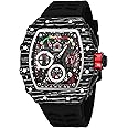 FANMIS Mens Luxury Tonneau Square Watches Analog Punk Chronograph Unique Sports Wrist Watch Japanese Movement Luminous Design with Rubber Band