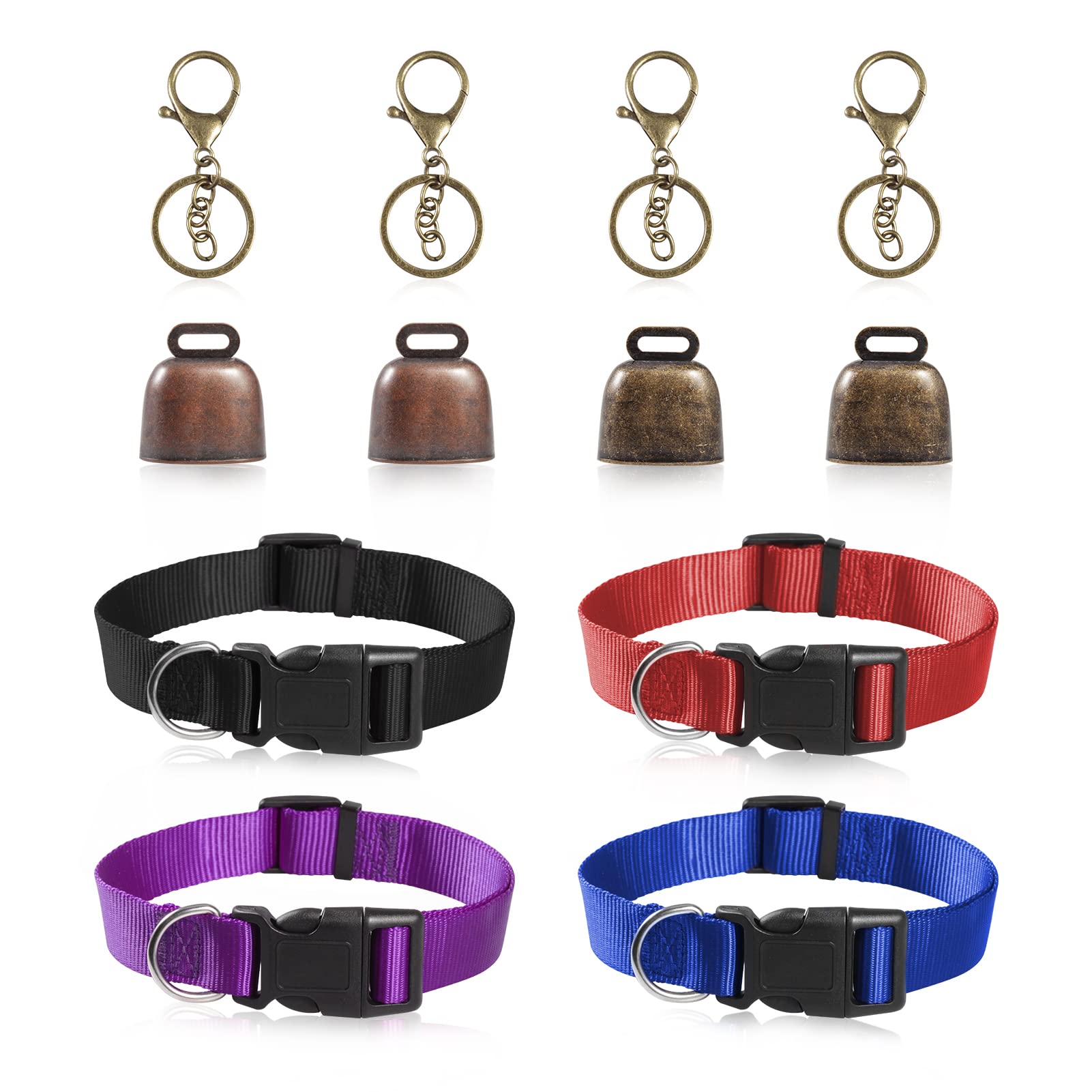 LEONTOOL Goat Bells and Collars Set 4 Pcs Cow Horse Sheep Grazing Copper Bells and Lobster Claw Clasps Goat Collars for Cow Horse Sheep Small Pets Anti-Theft Accessories
