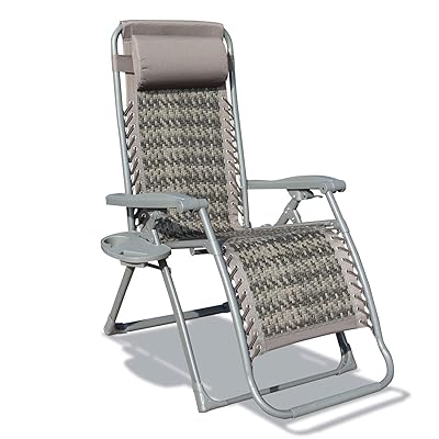GOLDSUN Outdoor Rattan Folding Reclining Sun Lounger Zero Gravity Wicker Chaise Lounge Chair for Garden Patio Beach Porch (Dark Grey)
