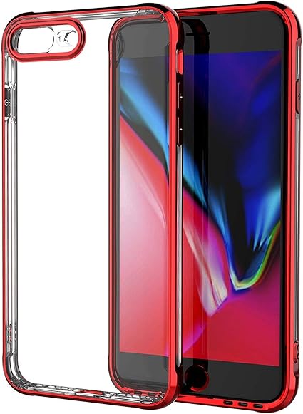 Amazon Iphone8 Plus ケース Iphone7plus ケース Tpu 透明 耐衝撃 耐久性 衝撃吸収 軽量 薄型 バンパー Qi充電対応 傷つけ防止 取り出し易い 米軍mil規格取得 カバー ソフト シリコン メッキ加工 オシャレ 人気 全面クリア ストラップホール付き スリム レッド