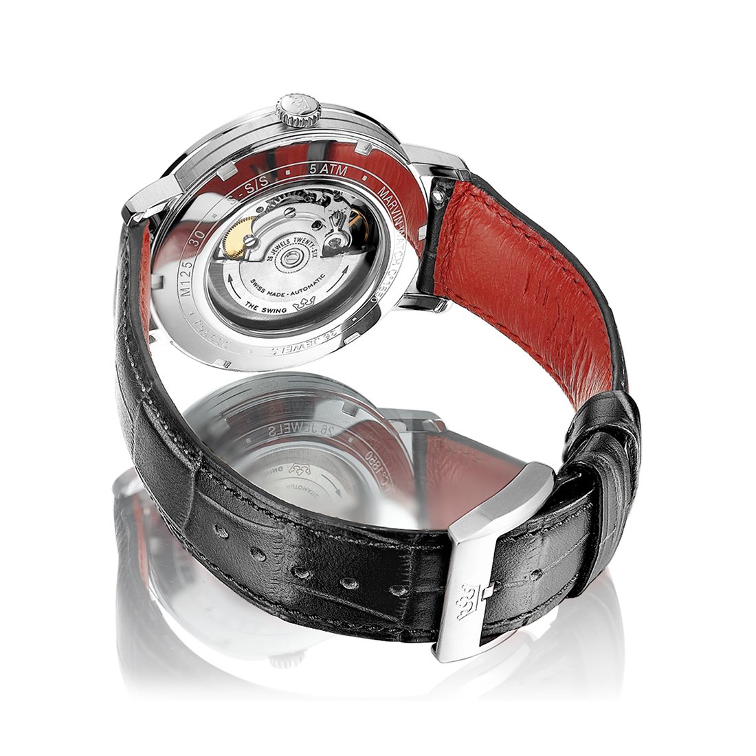 Swiss-Made-Marvin-Automatic-Men-Watches-with-White-Dial-and-Rose-Gold-PVD-Indexes