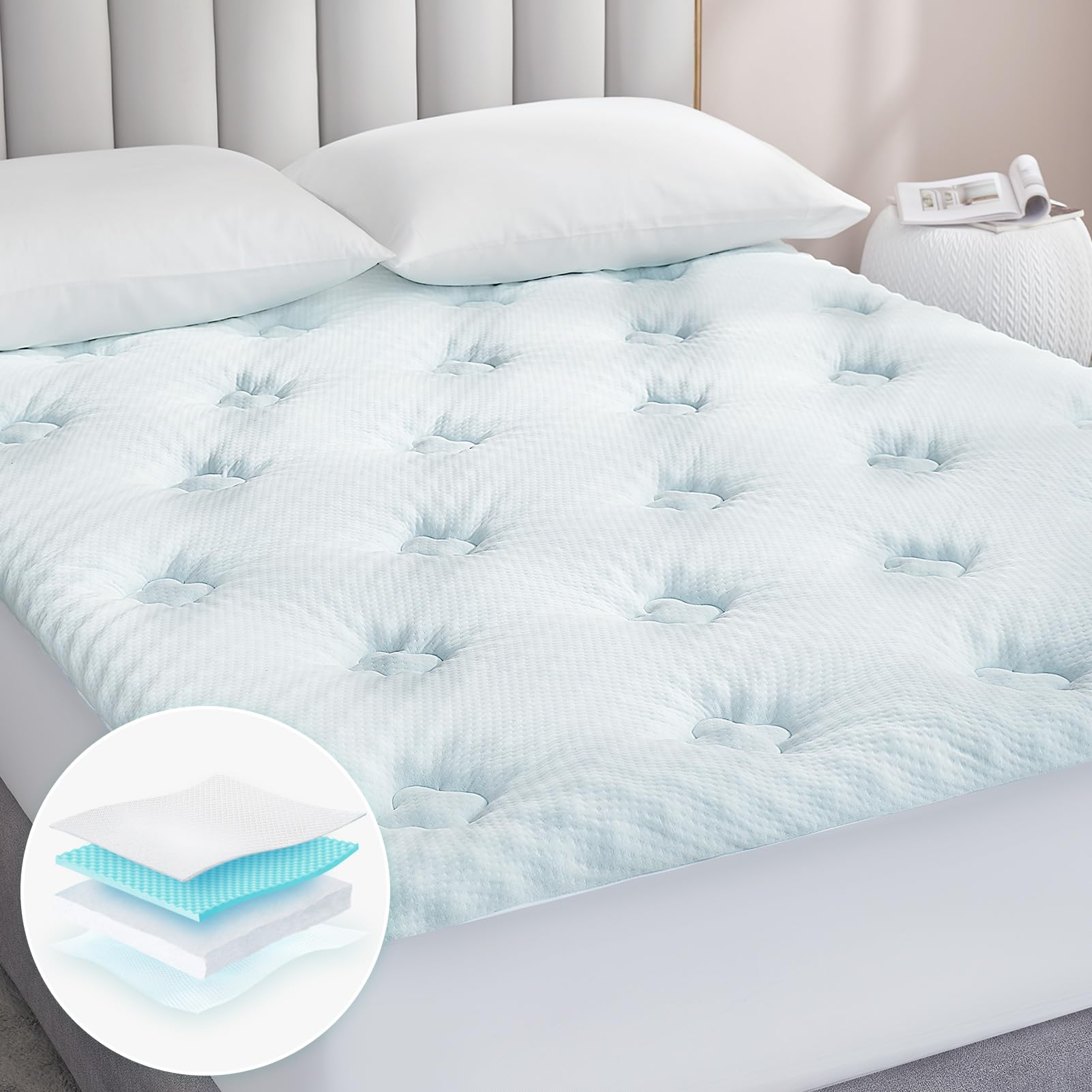 Hansleep Memory Foam Mattress Pad King, Pillow Top Mattress Topper King for Back Pain Relief with Egg Crate Gel Foam, Breathable Cover with Viscose Made from Bamboo, 78" x 80", Purple