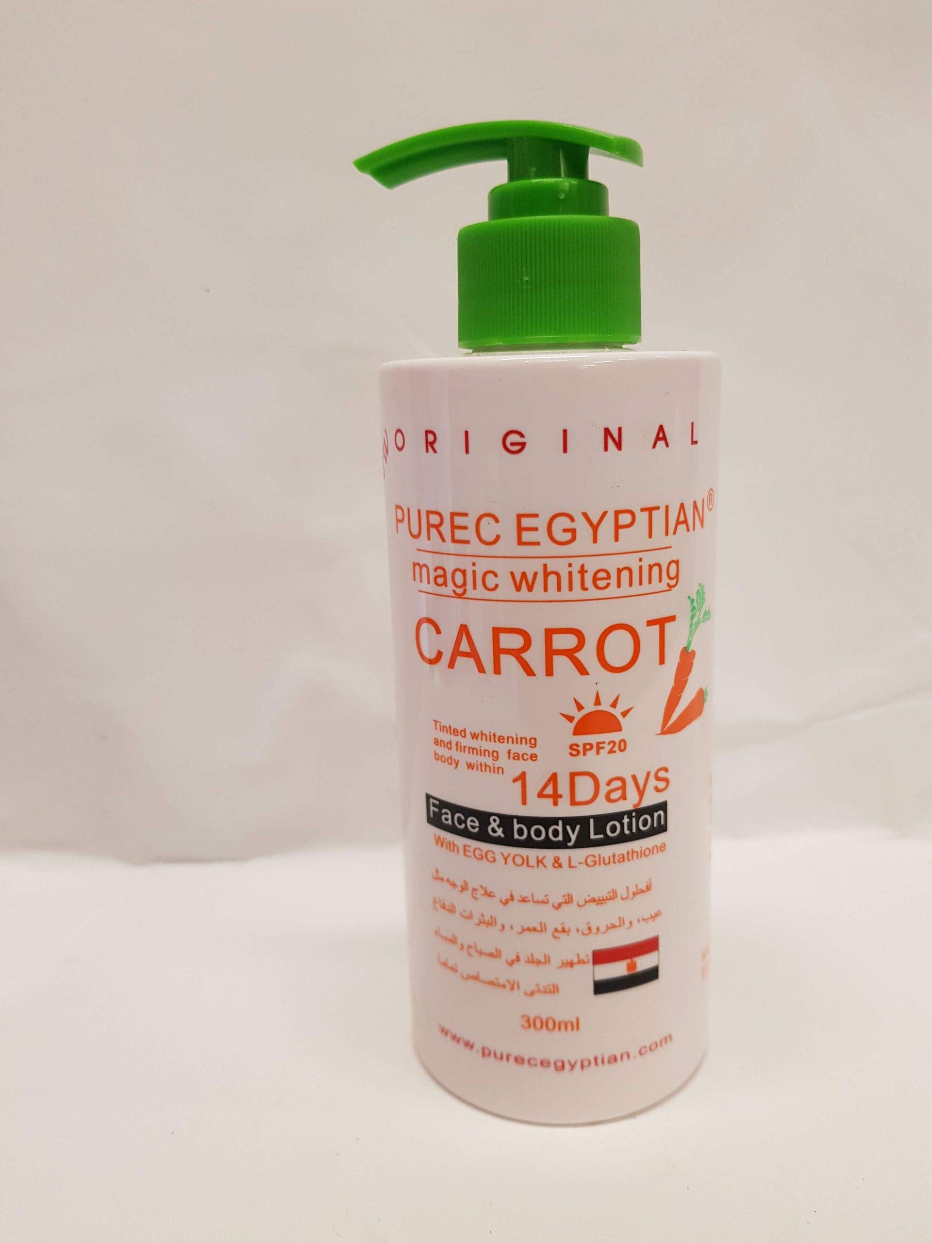 Original Purec Egyptian Magic Whitening Carrot 14 Days Face & Body Lotion with Egg Yolk & L - Glutathione