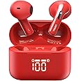 TOZO T21 Wireless Earbuds Bluetooth 5.3 in Ear Headphones Dual Mic Call Noise Cancelling IPX8 Waterproof 44H Playback Stereo Sound with LED Display Wireless Charging Case 32 EQs via APP Red