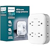Philips Surge Protector Outlet Extender, 8 Outlet Wide-Spaced, Side Access | 3 Prong, 2 Prong, 1140 Joules, Multi Plug Wall Splitter, Power Tap, Electrical Expander, Adapter, Home, Office, ETL Listed