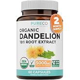 USDA Organic Dandelion Root Extract - High Potency 10:1 Dandelion Root Supplement with 5000mg Herbal Equivalent Strength for Liver Cleanse Detox &amp; Repair Support - Vegan &amp; Non-GMO (2 Month Supply)